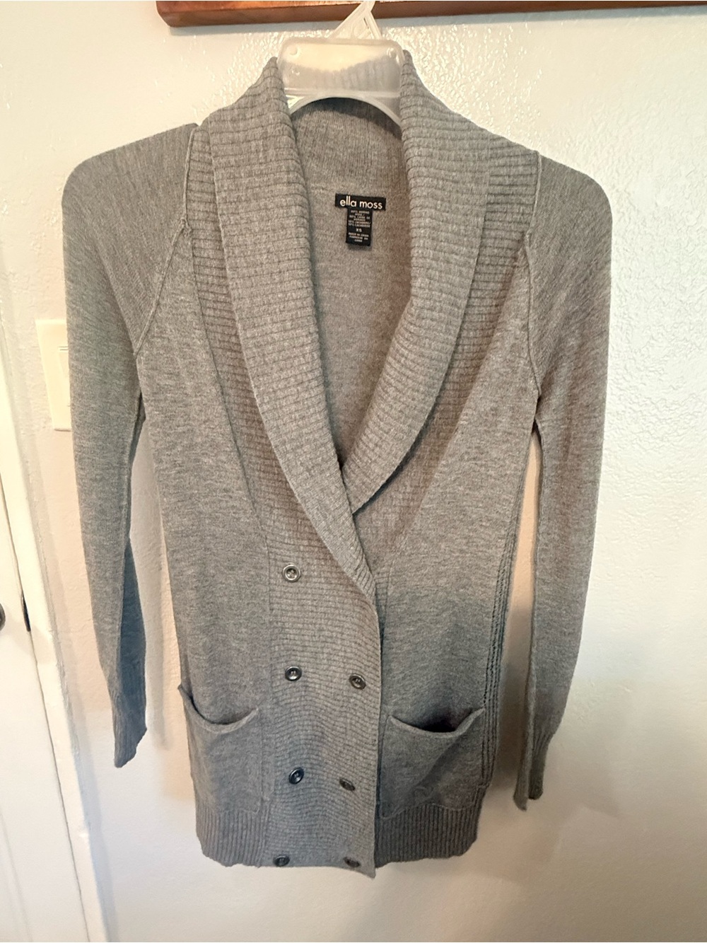 Ella Moss Light Gray Merino-Cashmere Cardigan